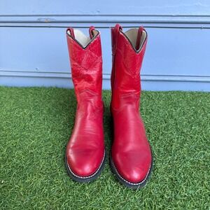 Vtg Texas Brand Red Leather Cowboy Boots Womens 6B Western Roper USA Festival